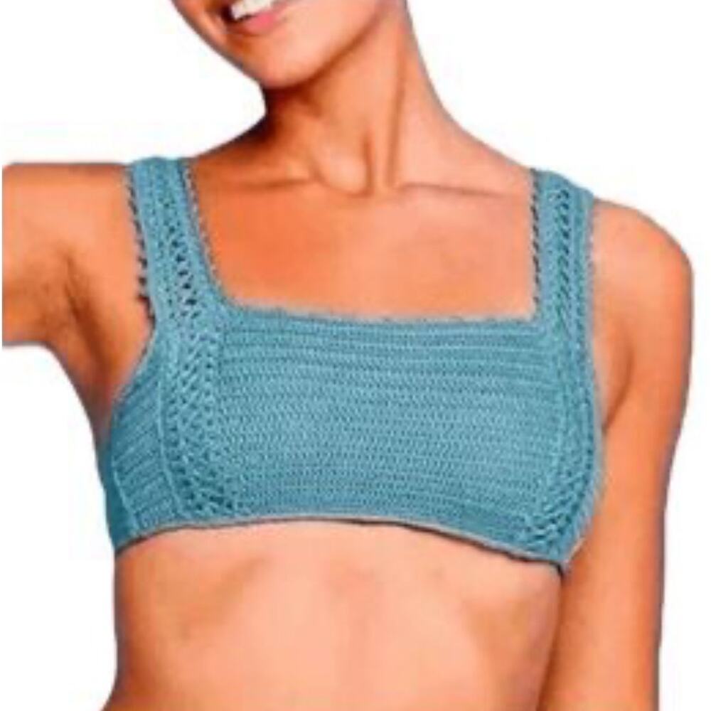 Hula Honey Green Bohemian Crochet Knit Lightly Padded Bikini Top Women’s Small